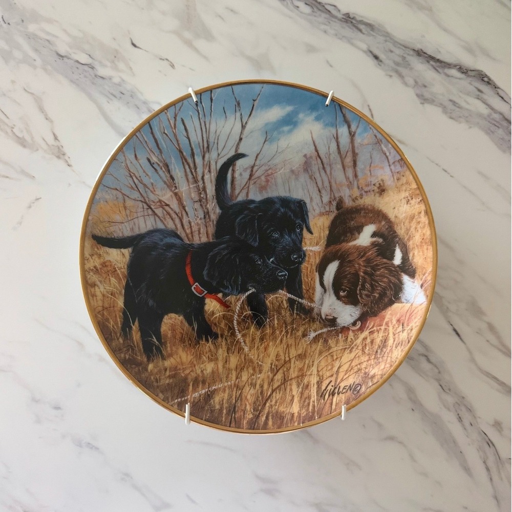 Franklin Mint Up For Grabs Jim Killen Puppy Collector Plate HA3849 Gold Rim 8in‎